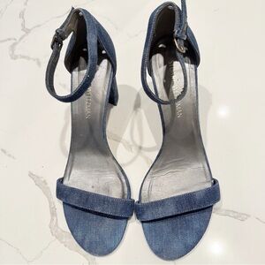 Stuart Weitzman Denim Blue Ankle Strap Heels